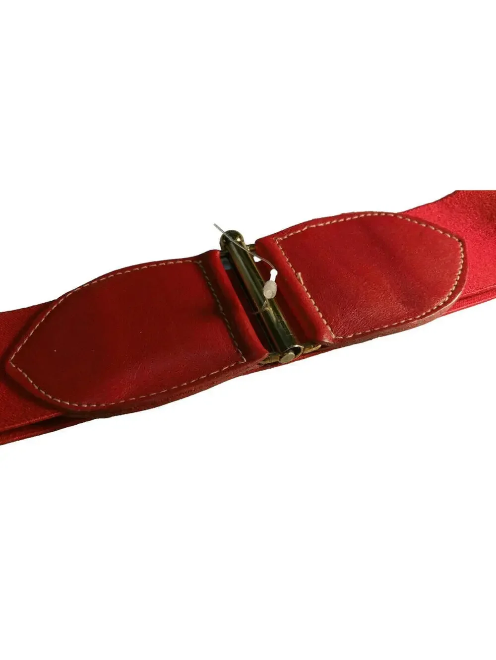 Vintage 1980s Red Belt High Waist Cinch Rouge Leather Rojo Elastic Cinturon Med